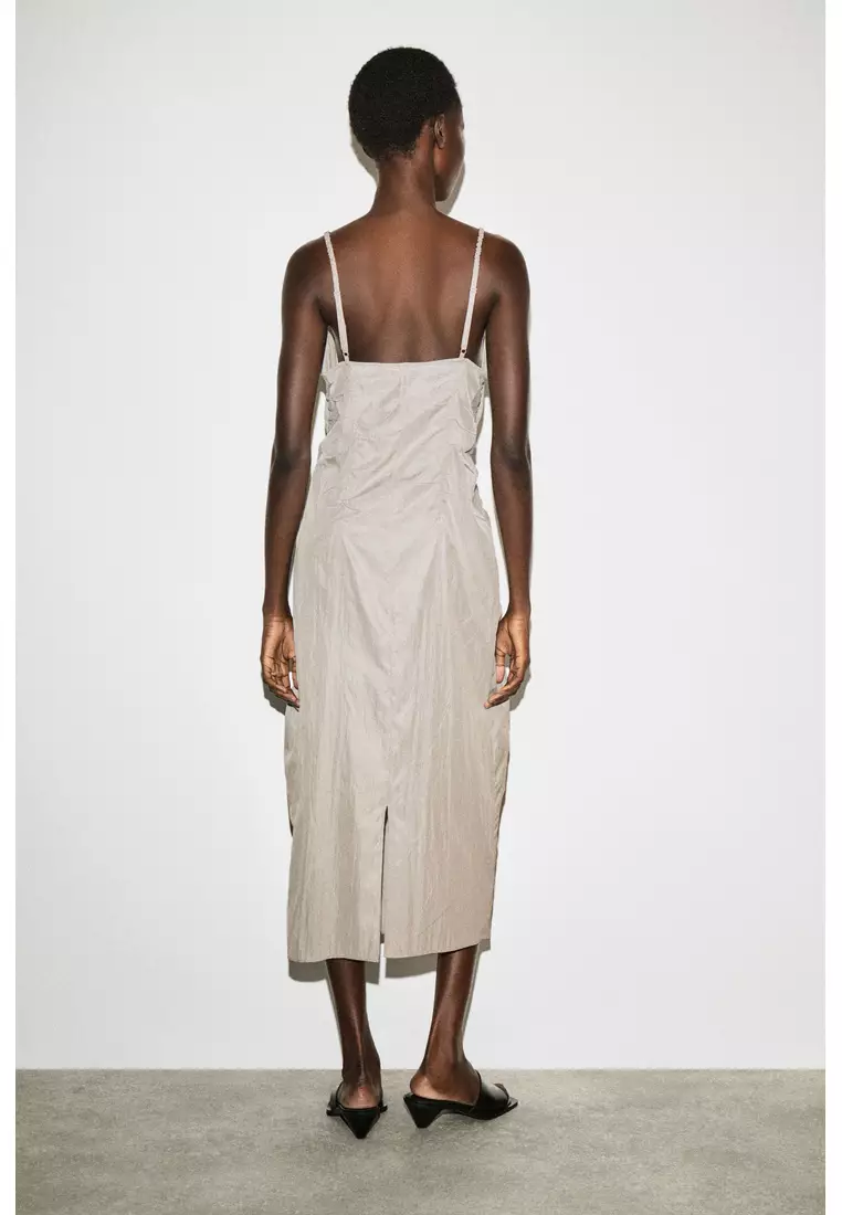 GATHERED SILK-NYLON SLIP DRESS