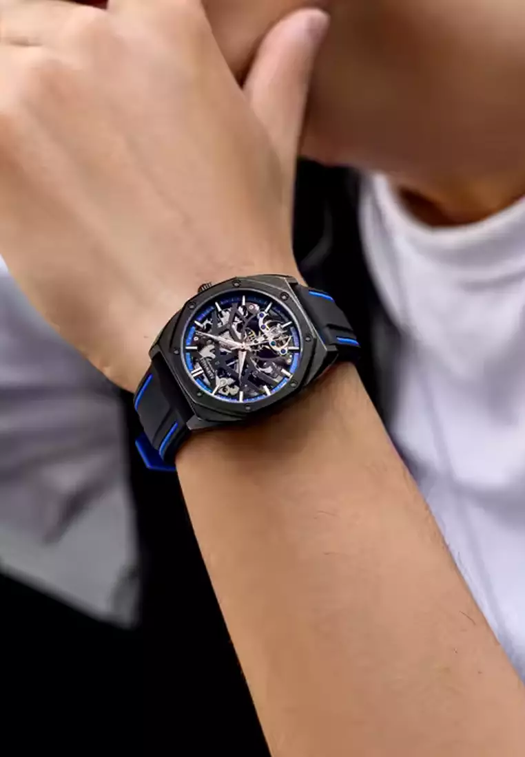 Unisex Automatic Watch, 43mm, IP blackStainless Steel, Rubber Strap