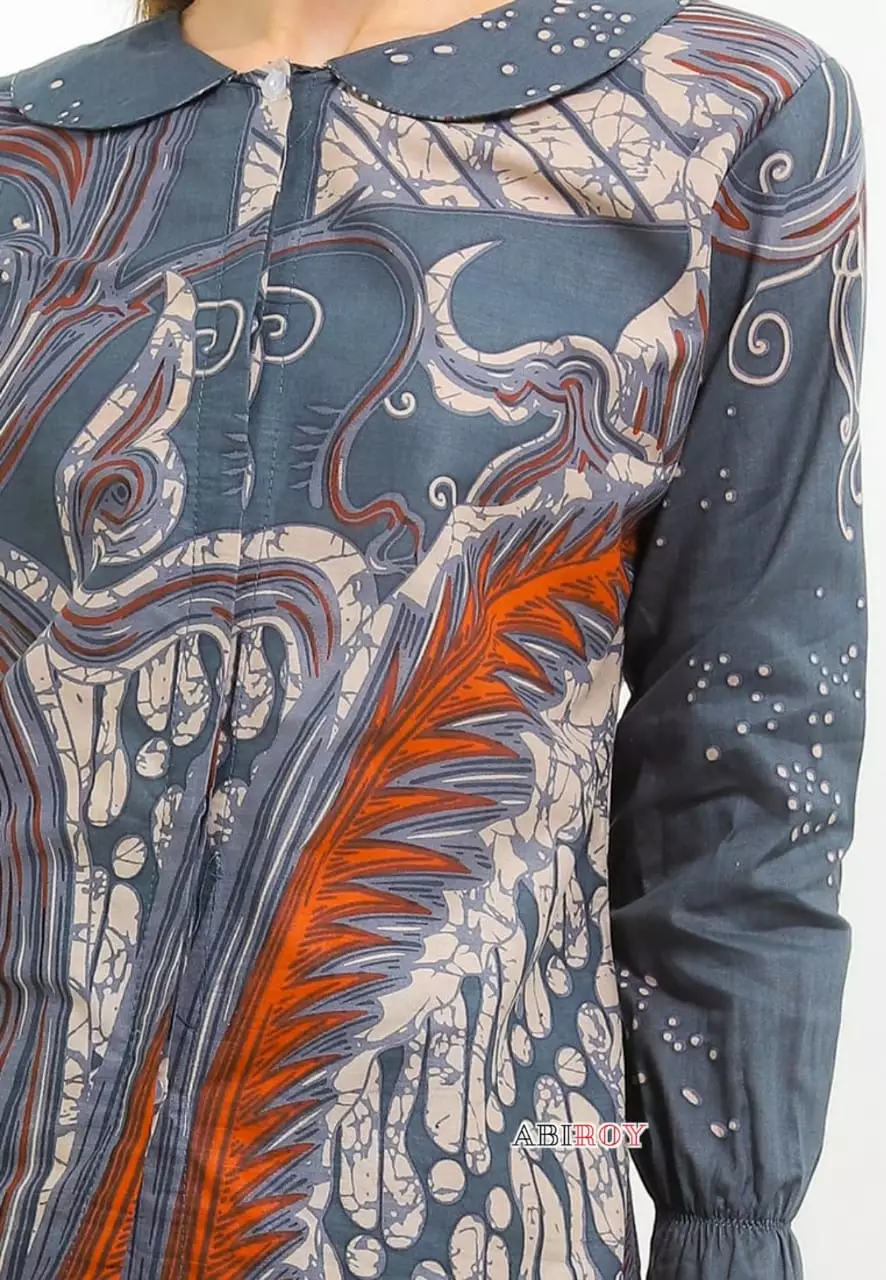 Blouse Batik Akarasya Abu Premium Slimfit Elegant NLN