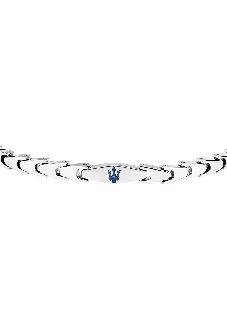 MASERATI Jewels 215mm Men's Stainless Steel Bracelet, Sliver & Blue, JM225AVD85 (Adjustable)