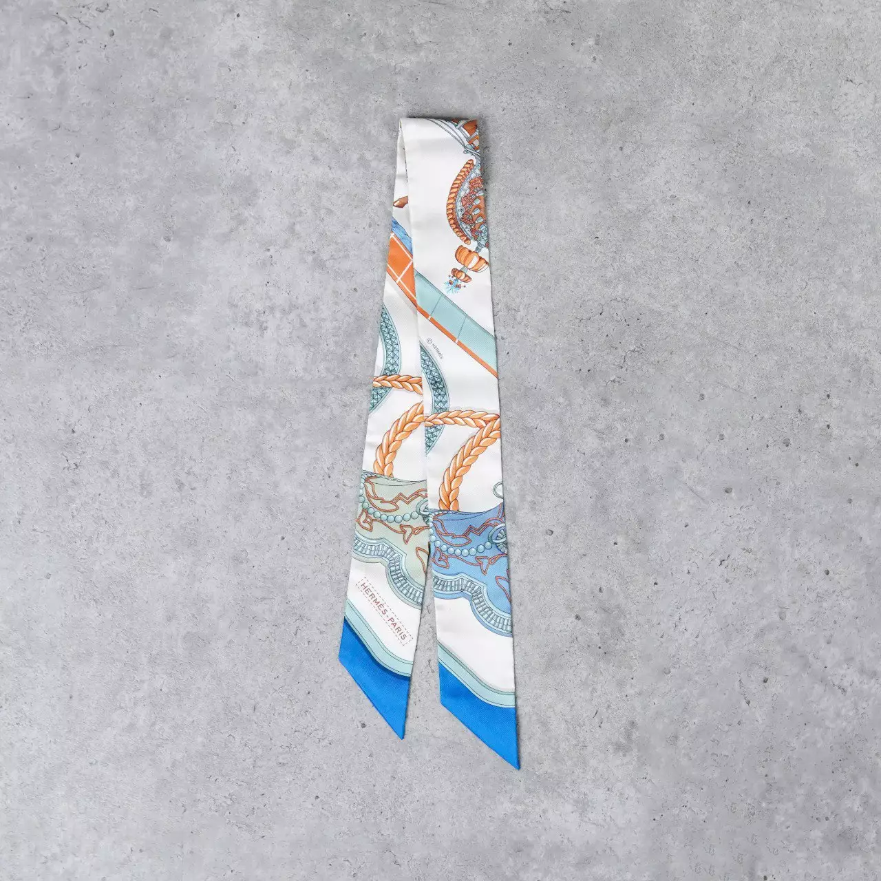 Twilly HERMES PARIS GRAPHIC ORANGE BLUE TWILLY 100% ORIGINAL - OS