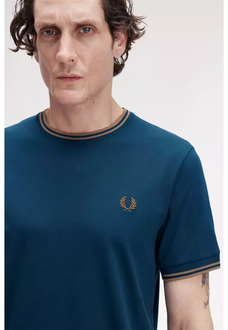 Fred Perry Twin Tipped T-Shirt - Klassisches Baumwollshirt Mit Markanter Doppelstreifen-Paspelierung