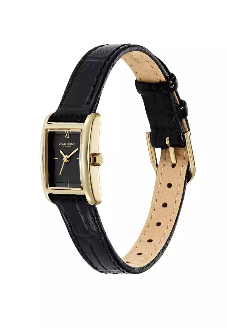 Olivia Burton Mini Grove Gold & Black Croc Leather Strap 16mm - 24000284