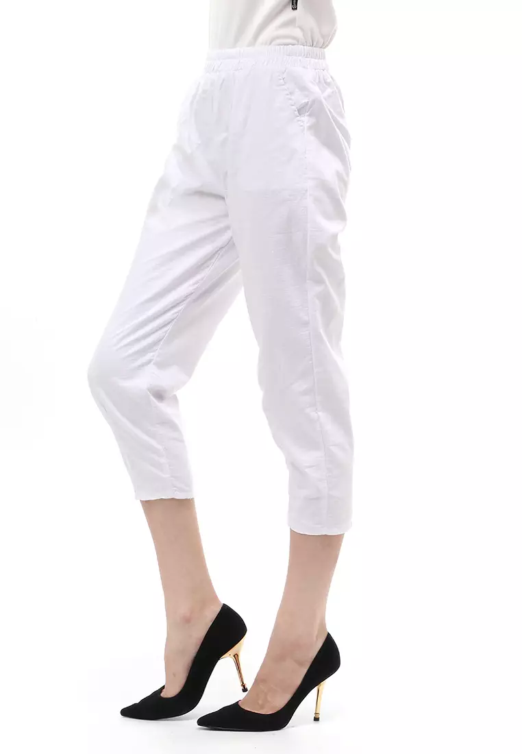 Long Pants Bawahan Wanita Motif Polos Design Casual - White