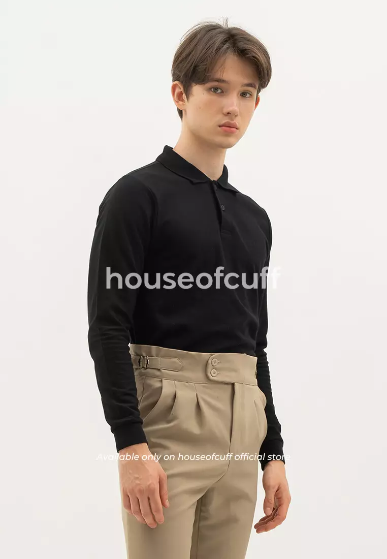 Houseofcuff polo shirt kaos kerah polo lengan panjang slim fit Hitam