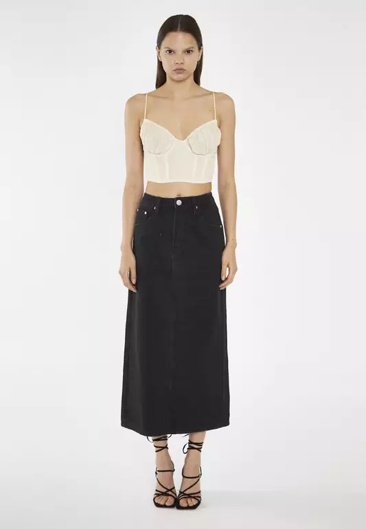 Washed Black Straight Fit Maxi Skirt