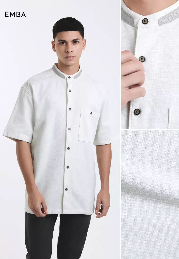 Emba Denim - Aram Two 037 Kemeja Koko Pria Lengan Pendek Cream