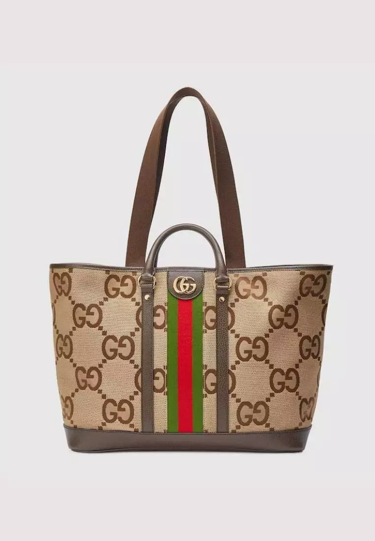 Jual Gucci Gucci Jumbo GG Medium Tote Bag Camel Ebony Original