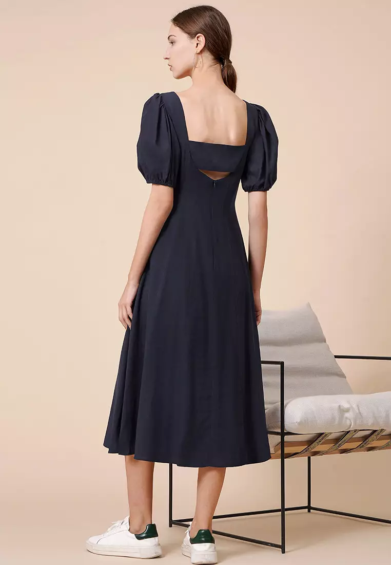 Bubble Sleeves Midi Dress