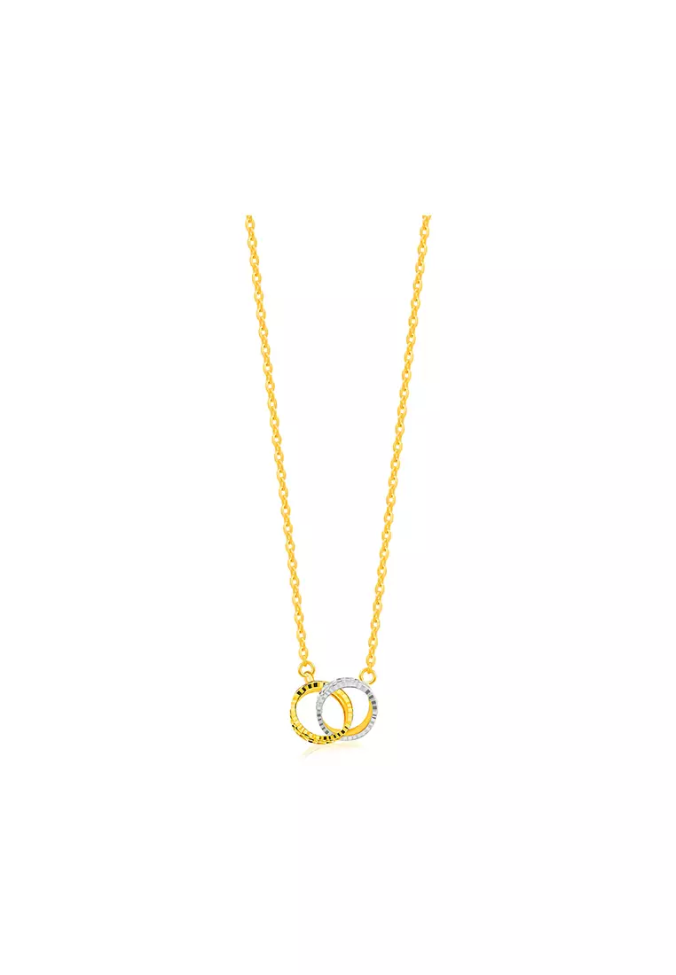 916/22K Gold Double Loop Interlocking Pendant Necklace Set R182C