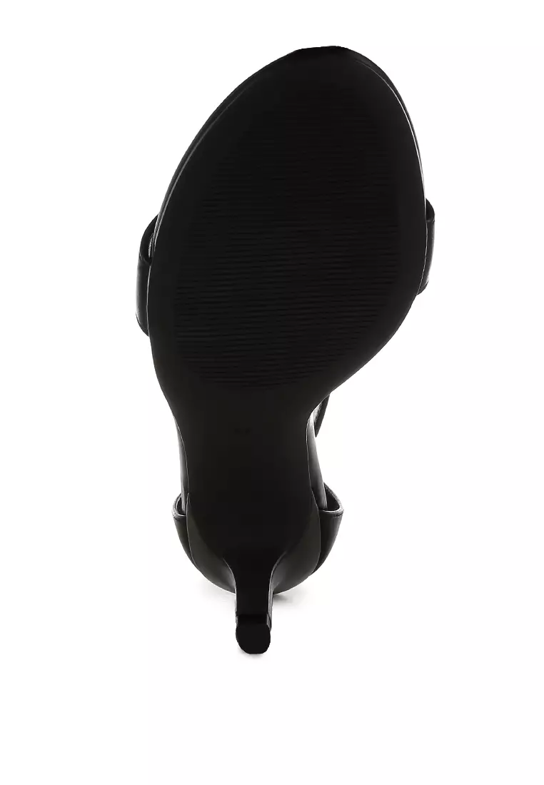 Faux Leather Kitten Heel Sandals in Black