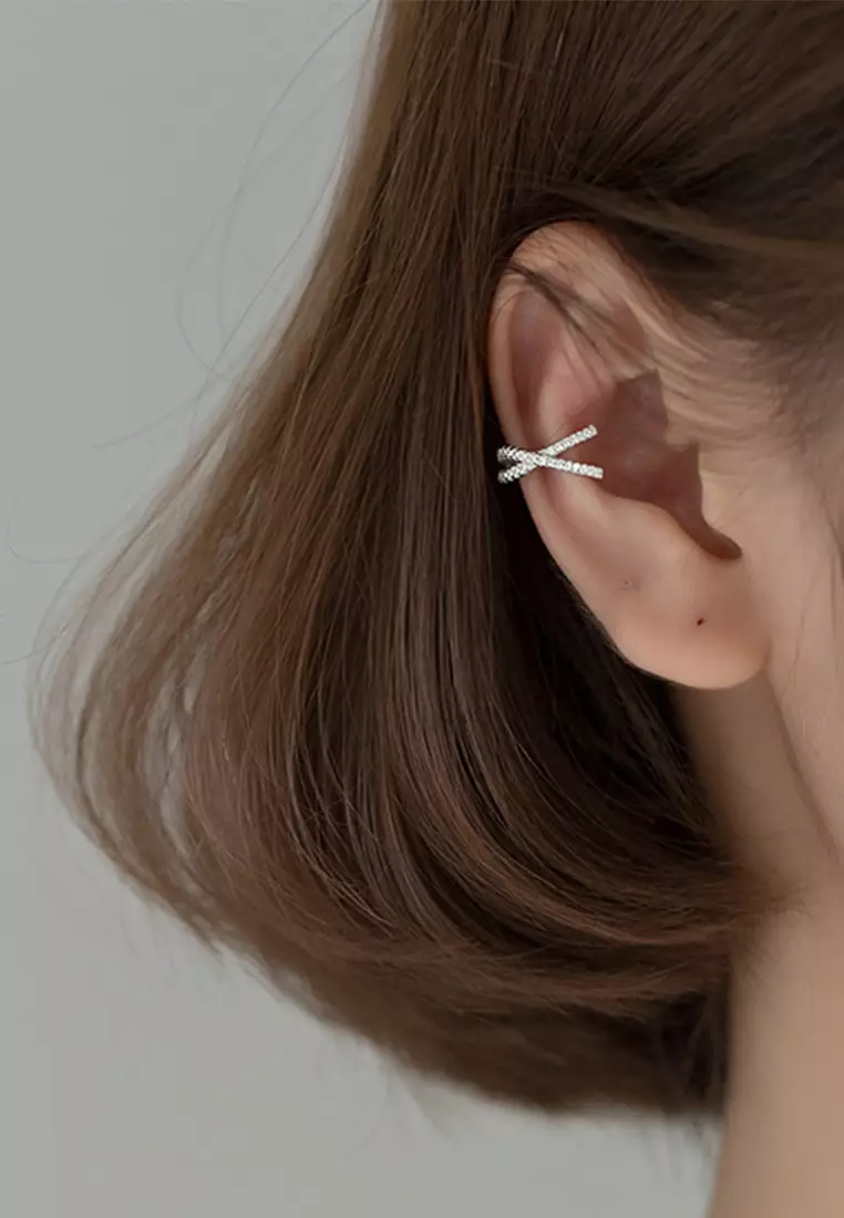925 Silver Intersect Design Zircon Ear Cuff JW AR-G5564
