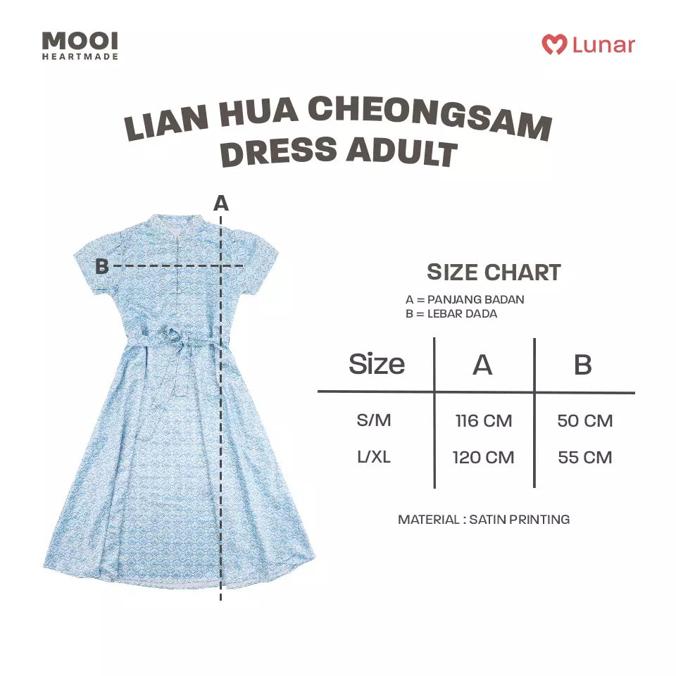 Mooi Dress Dewasa Lunar Collection Lian Hua Cheongsam Dress Adult - Scallop Blue
