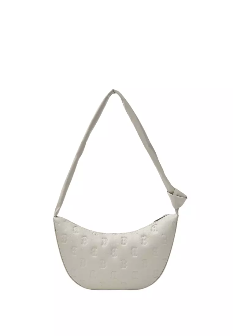 ★MLB Korea★ Classic Monogram Crack Embo Hobo Bag BOS White MLB Korea Classic Monogram Crack Embossed Hobo Bag Boston