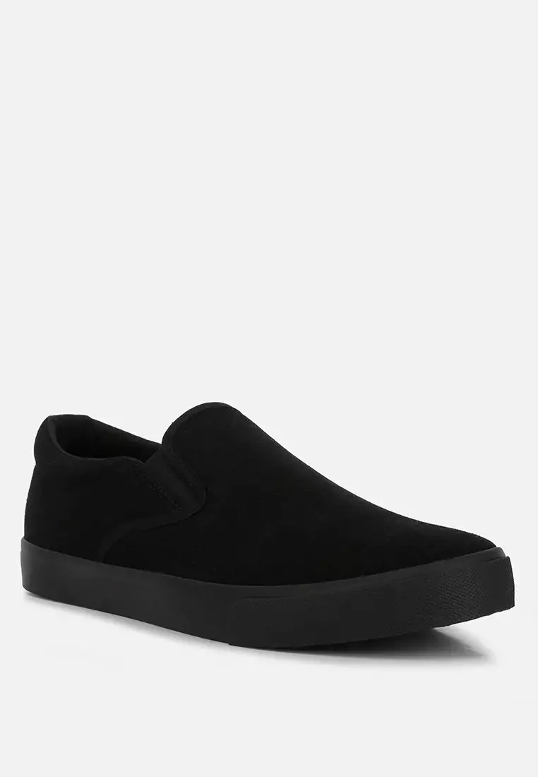 Plain black slip ons online
