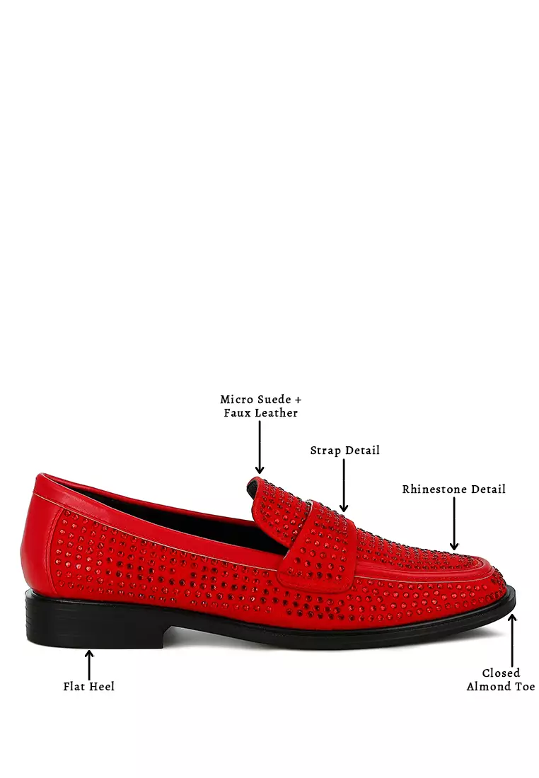 Sepatu Loafer Berhias Berlian Imitasi Merah