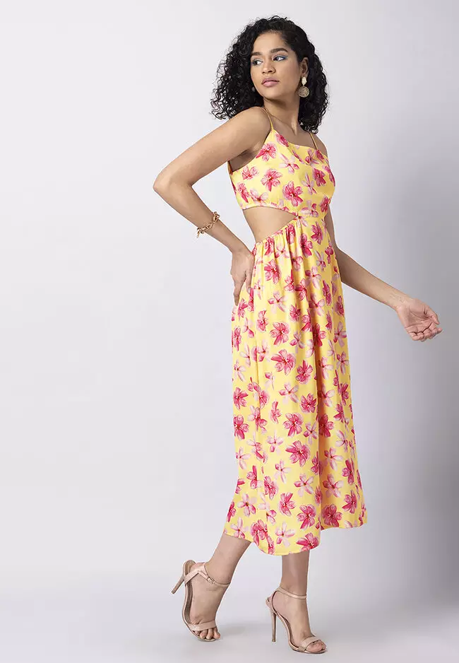HOT Floral Cut Out Back Midi Dress Buy FabAlley Floral Cut Out