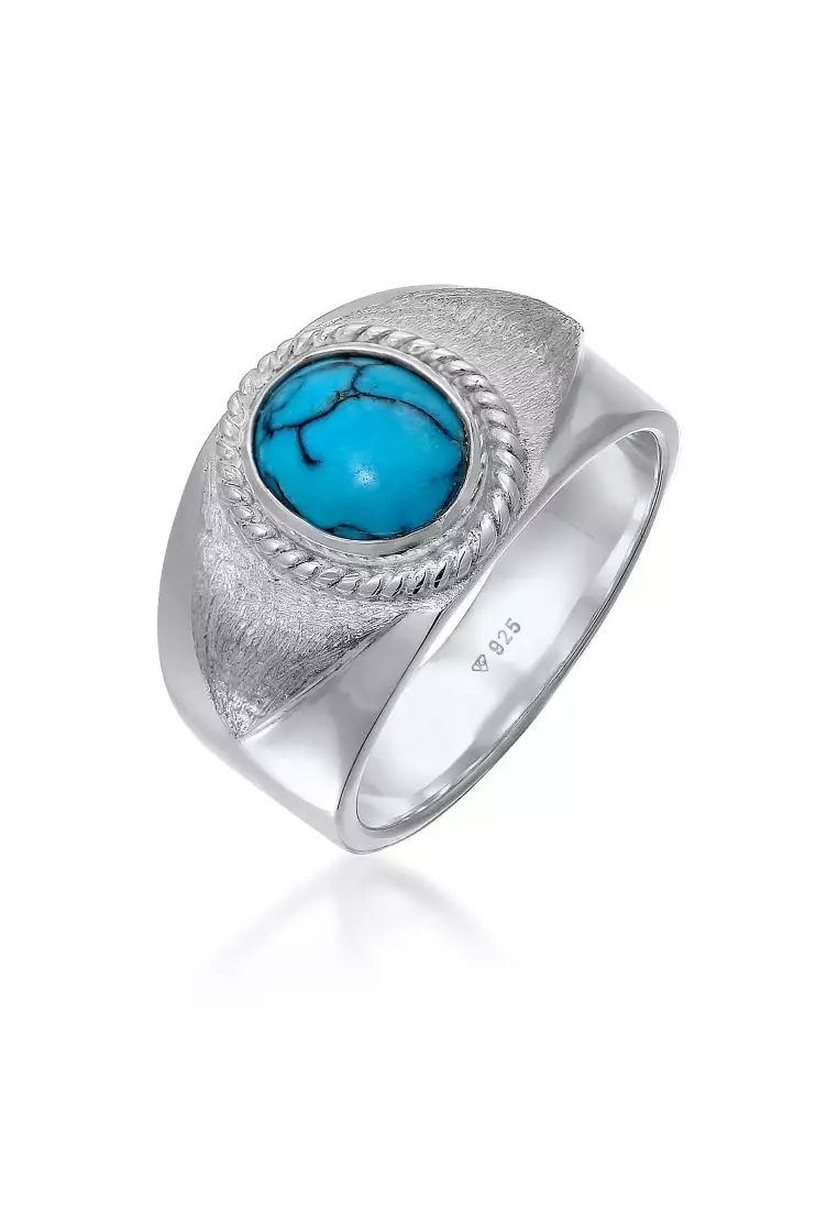 Ring Men Signet Oval with Howlite Gemstone in 925 Sterling Silver