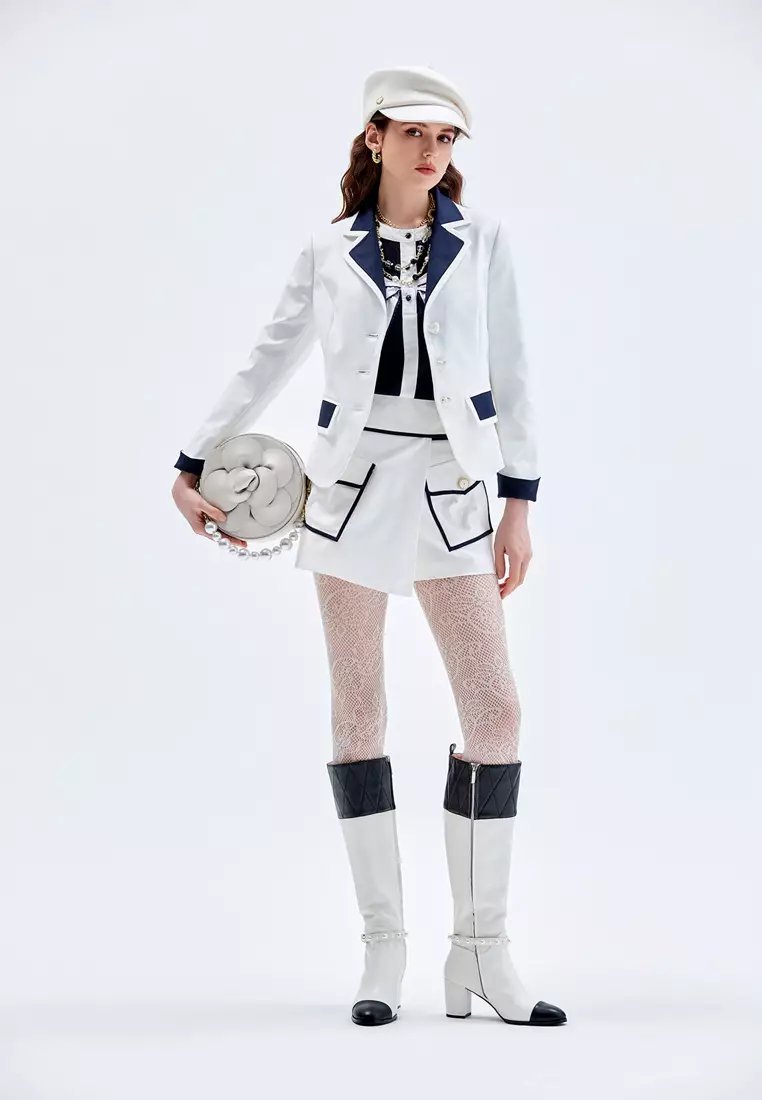 White Blazer With Contrast Navy Detail
