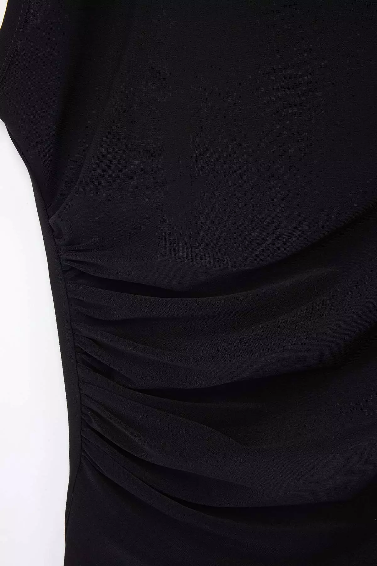 Black Mock Neck Ruched Detail Sleeveless Knitted Large Size Blouse Tbbss26Af0006