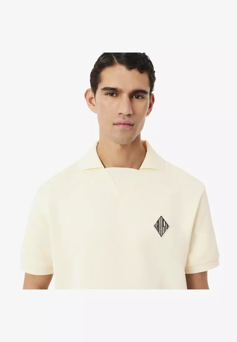 Loose Fit Badge Accent Fleece Polo Shirt