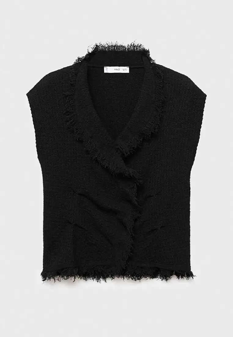 Crossover Top With Frayed Trim