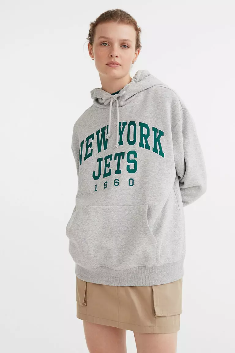 H&M+ Motif-front sweatshirt - Dark green/New York Jets - Ladies