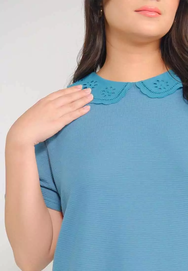 Milly Plus Size Remi Textured Knit Top with Eyelet Collar