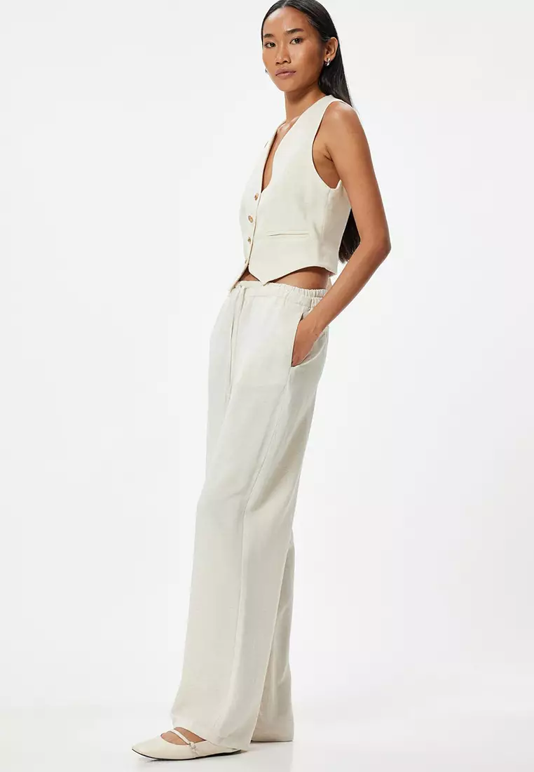 Buy KOTON Linen Blend Wide Leg Trousers 2025 Online | ZALORA