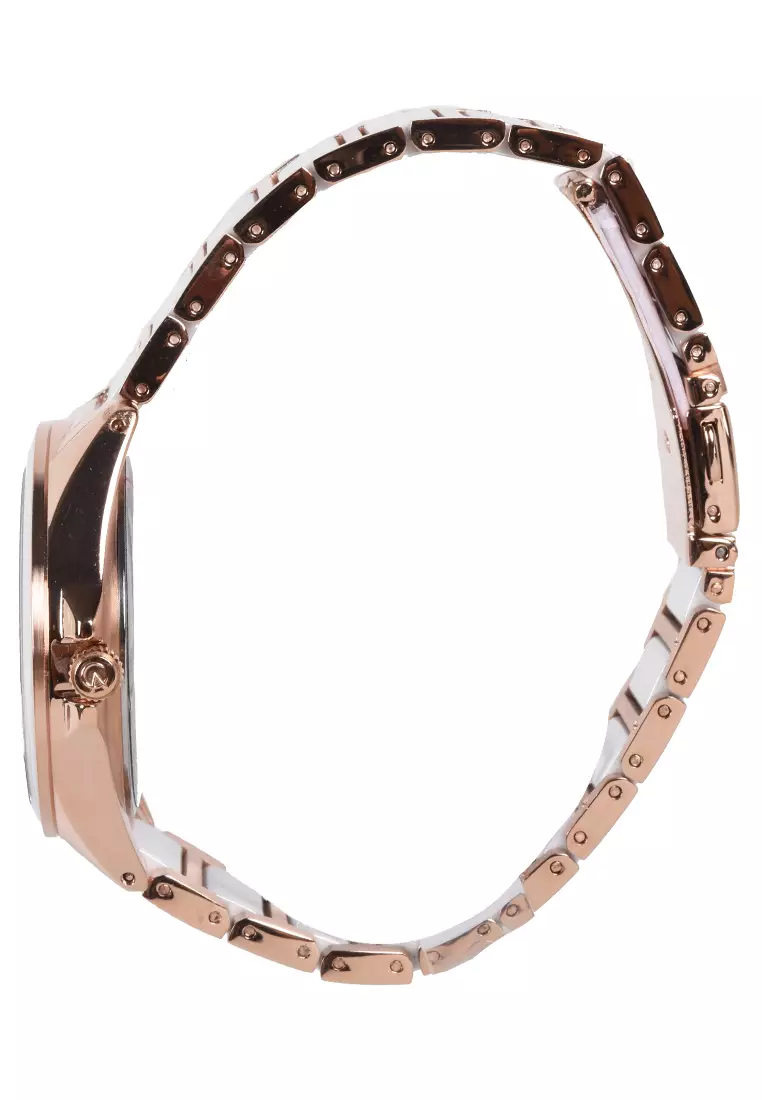 Alexandre Christie Ceramic - Jam Tangan Wanita - Rosegold White - Stainless Steel Bracelet - 2904BFBTRSL