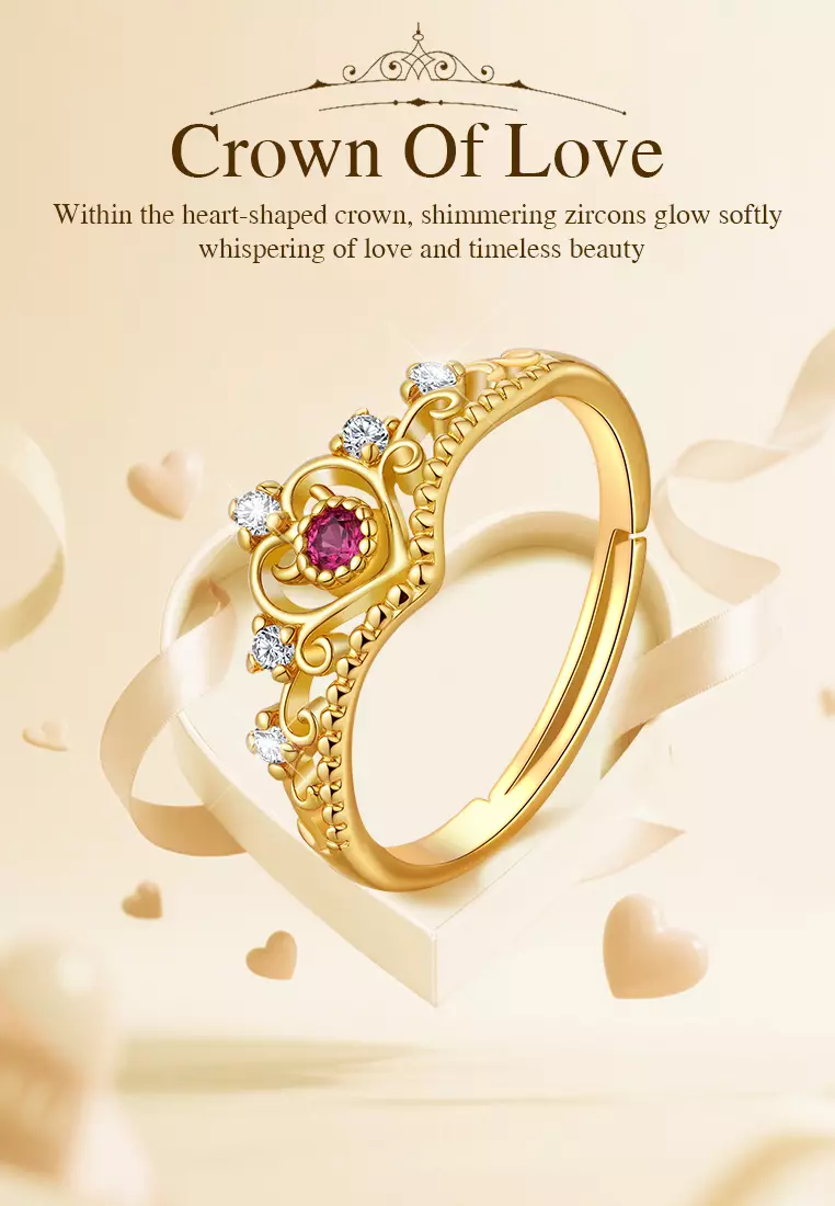 Cincin Wanita Original Red Zircon Berlian Berlapis Platinum Anti Pudar Ukuran Bebas Wanita Tunangan Cincin Cewek