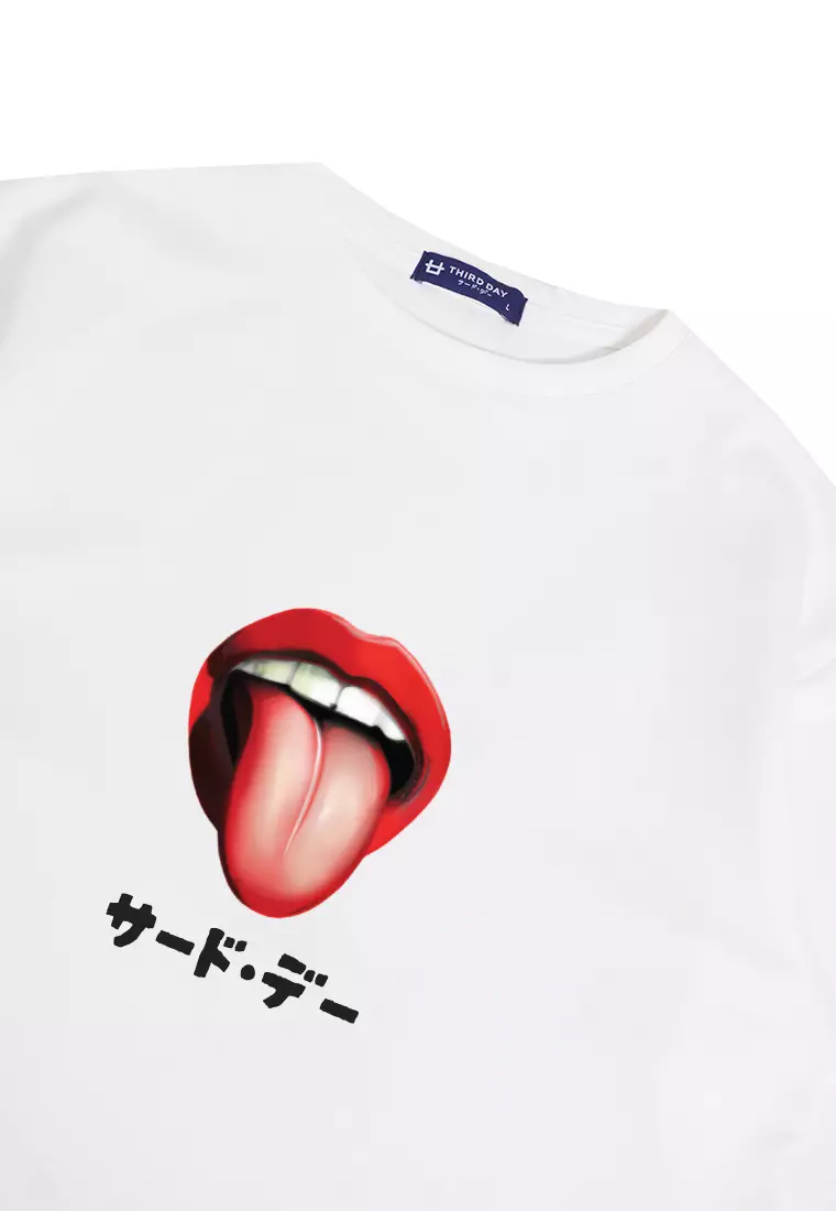 MTO63 kaos oversize gambar lidah mulut kaos band bahan scuba tebal distro third day cowok putih