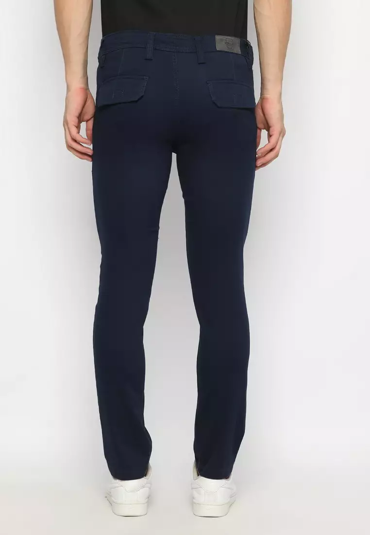 POLICE Celana Cargo Panjang Biru Tua Slim Fit Pria