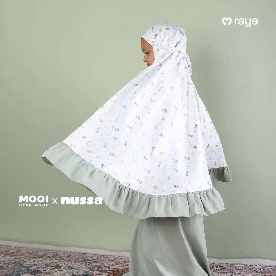 Mooi x Nussa Rarra Mukena Set Print Mukena Anak Perempuan Raya Collection - L