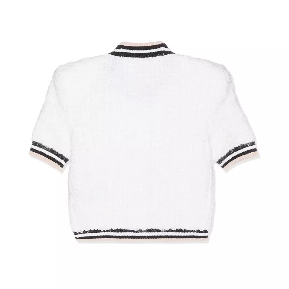 [4.4PRIL KEJUTAN HARGA] Viscose Monogram Button Cropped Knit Cardigan White