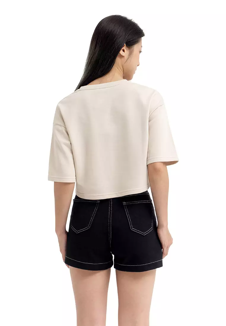 Oversized Short Sleeve Crop Top- Beige