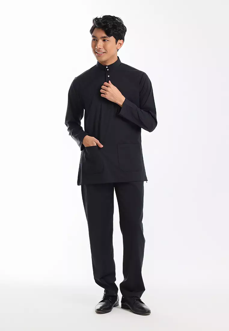 Forest x Hatta Dolmat Baju Melayu Cekak Musang Dewasa - BM24104-01Black
