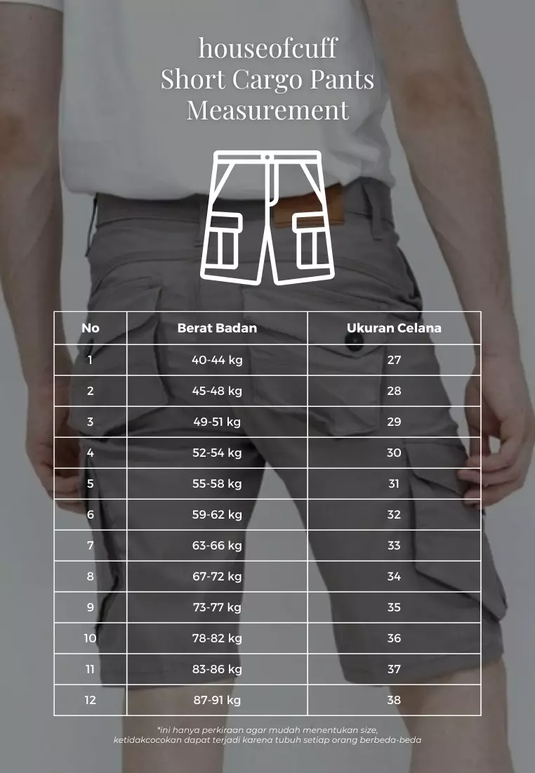 Celana pendek kargo pria cargo pants slim fit melar stretch houseofcuff abu tua
