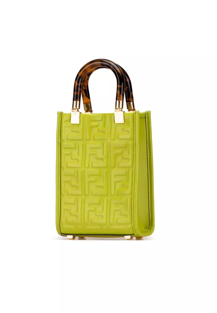 Pre-Loved Fendi Mini Zucca Embossed Leather Sunshine Shopper Tote
