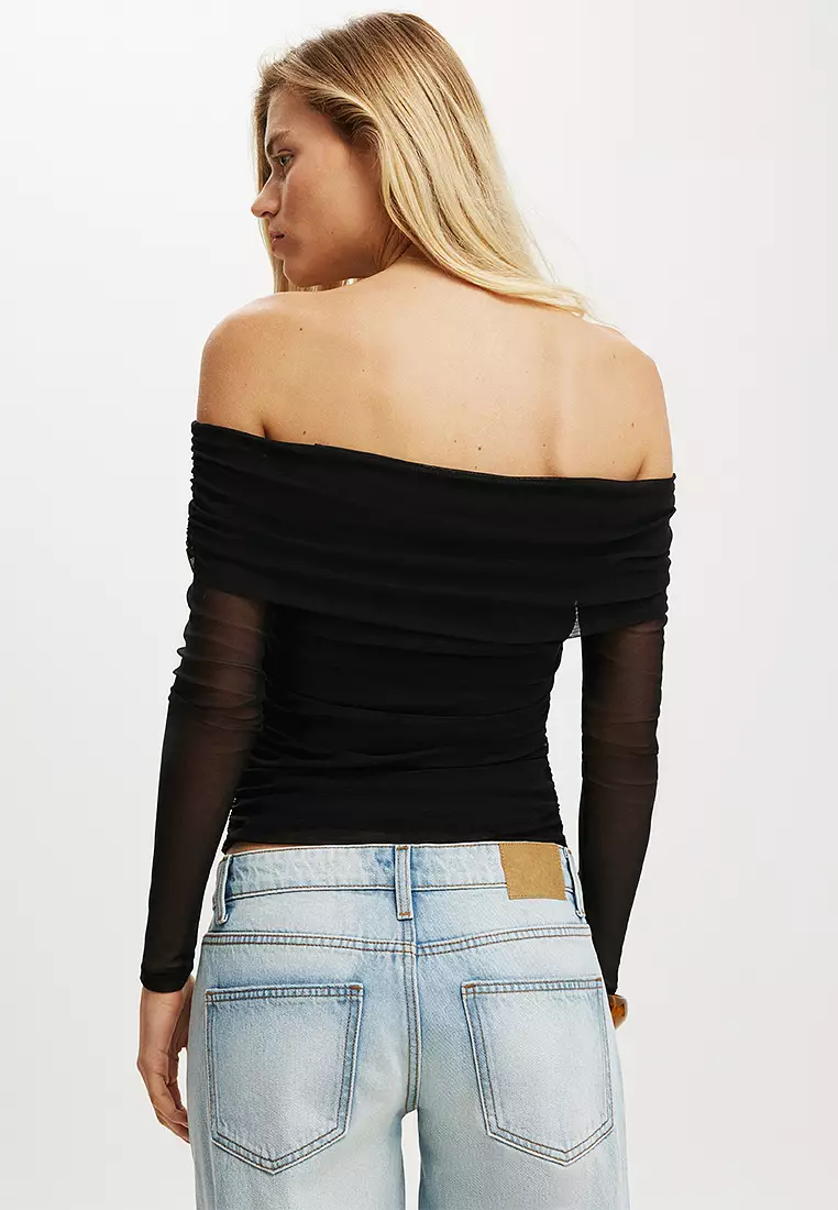 Ashley Off Shoulder Mesh Long Sleeves Top