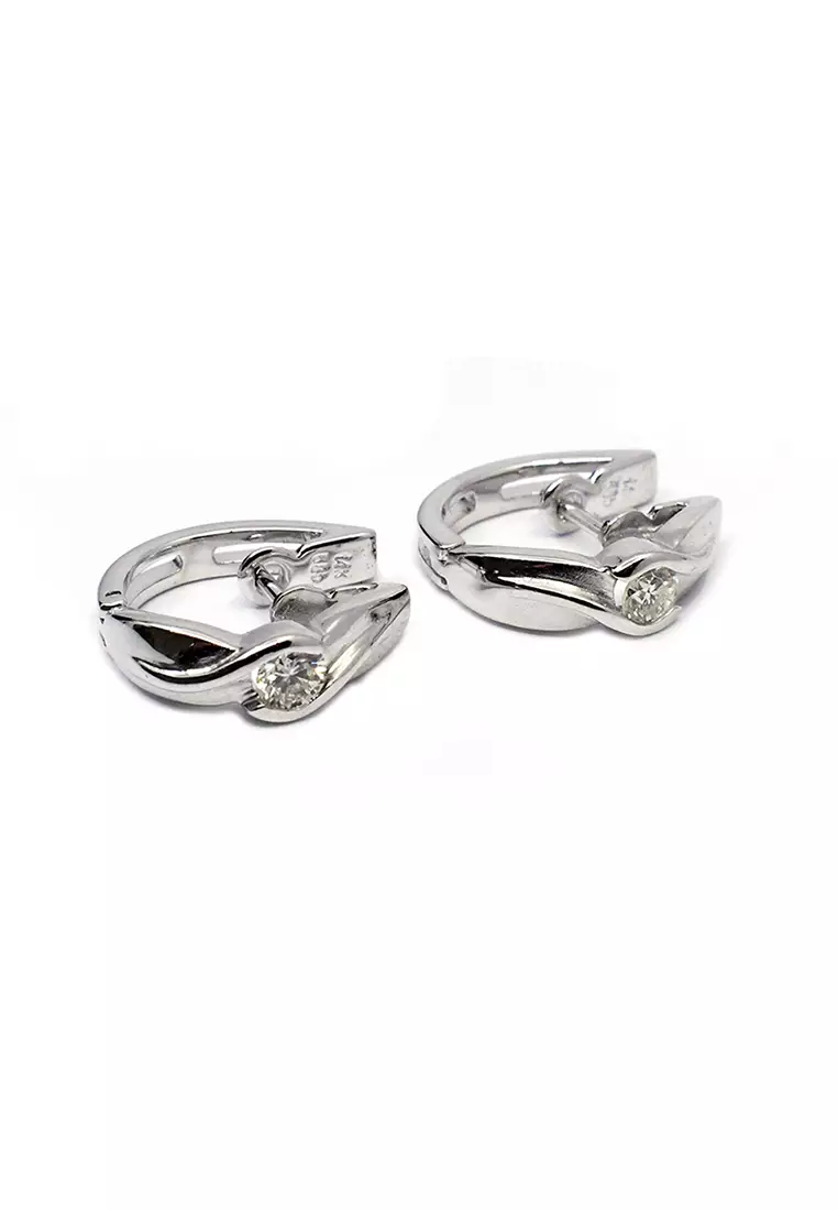 14K Italian Made White Gold Earrings with Diamonds