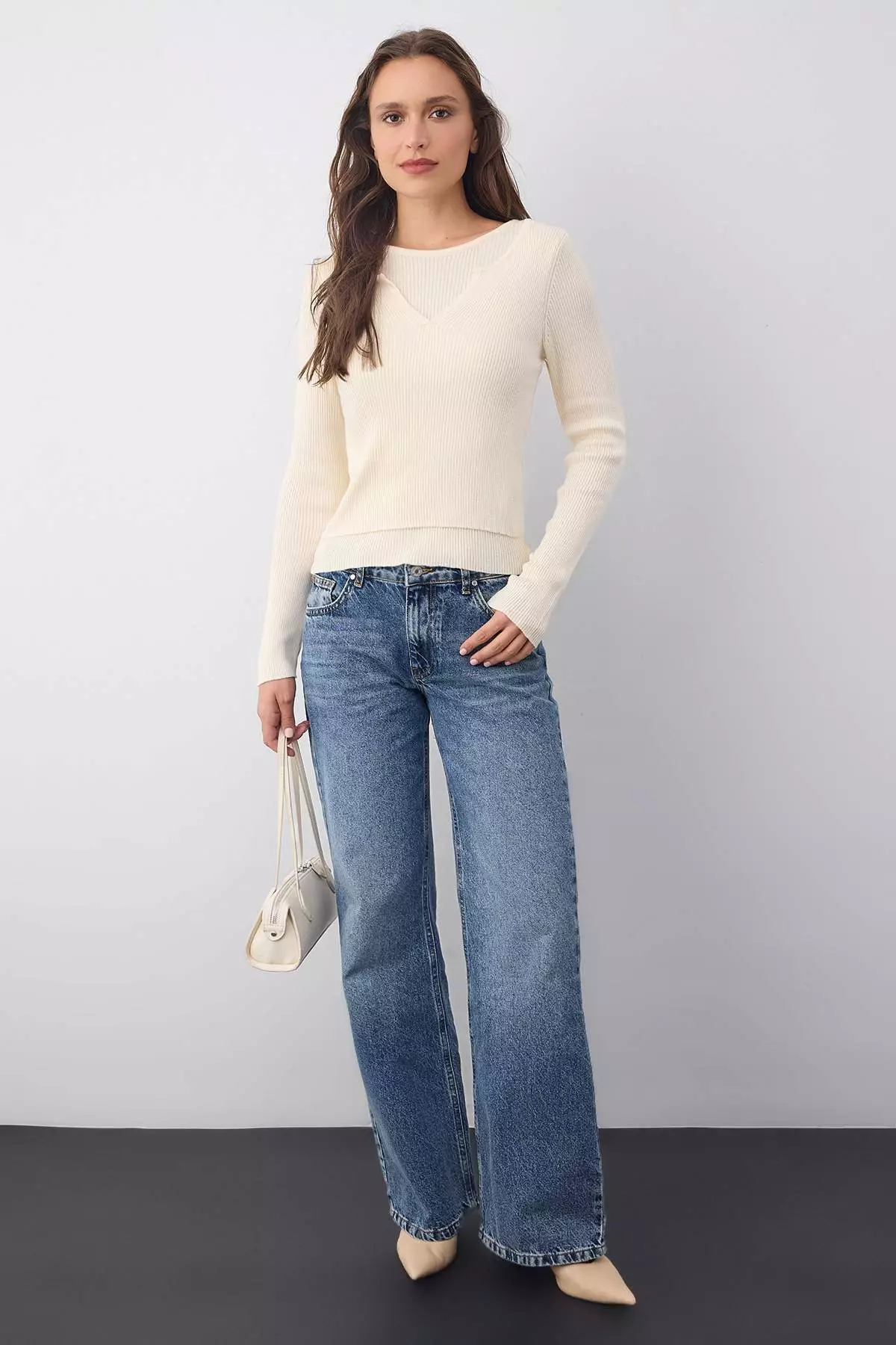 Wardrobe Essentials Ecru Interlocking Look Knitwear Blouse-Sweater |