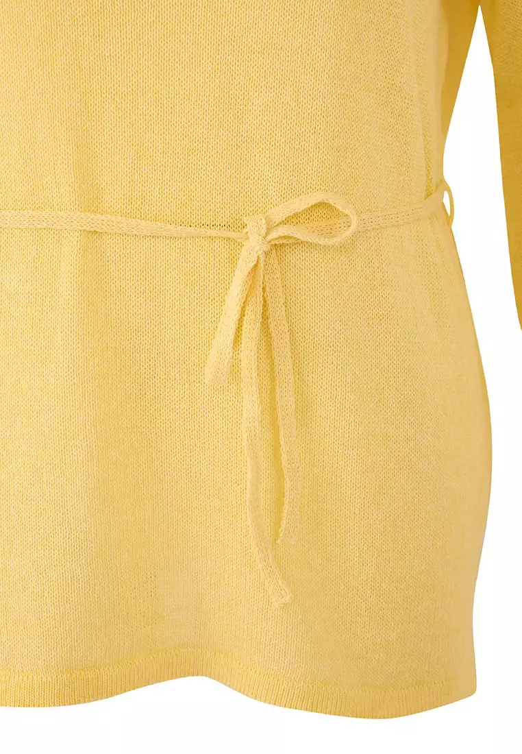 Yellow Boat Neck Waist Belted Slim Knitwear Sweater Tbbaw26An00036