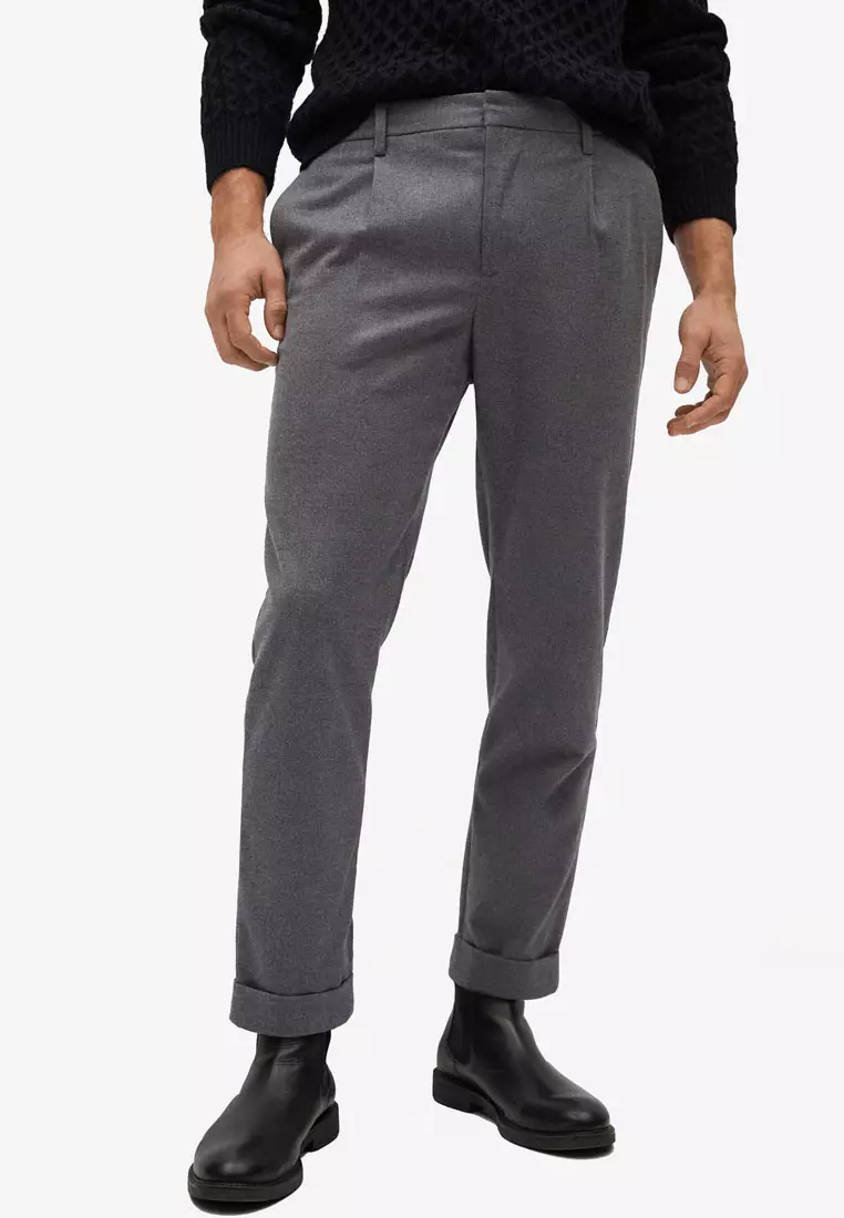 Buy MANGO Man Cuffed Hem Cotton-Blend Trousers 2024 Online