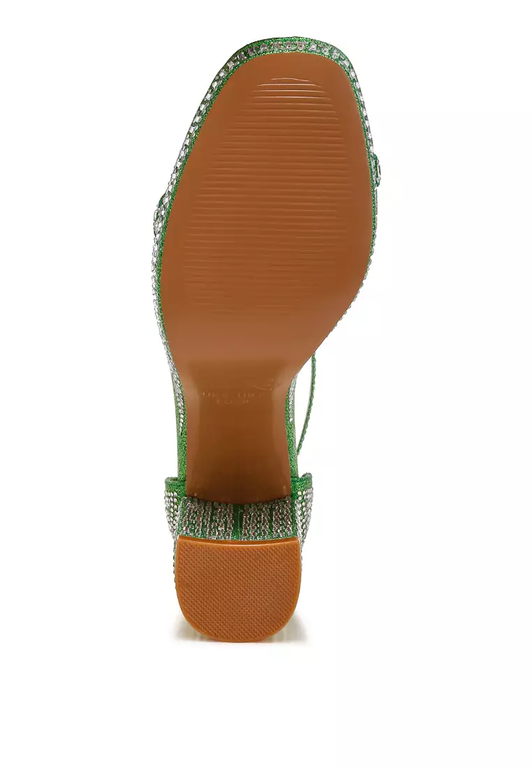 Sandal Blok Berhias Berlian Imitasi Warna Hijau