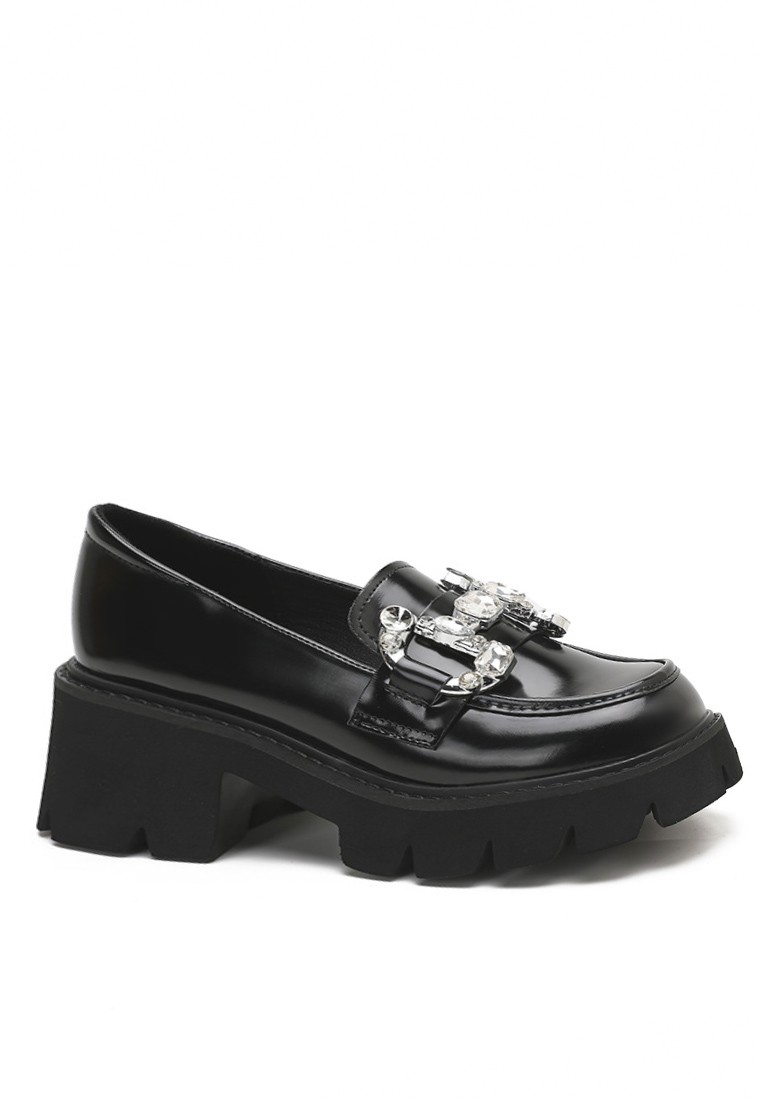 Diamond Embellished Leather Loafers SB960-13