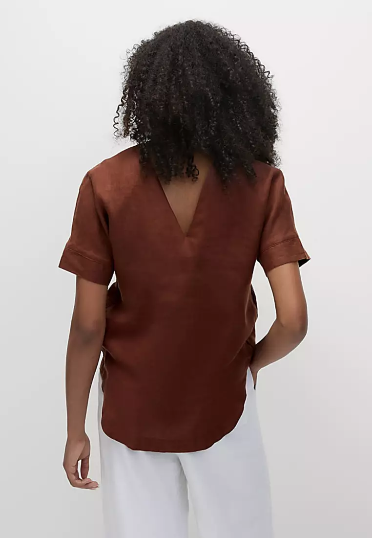 Pure Linen V-Neck Relaxed Popover Blouse