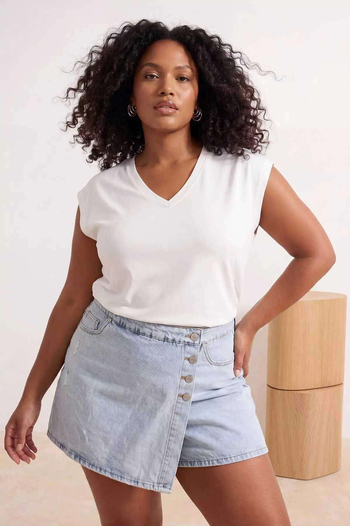 Brown-White 2-Pack Oversize Fit Basic Plus Size T-Shirt Tbbss26Bf00030