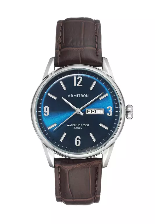 Men's Day/Date Function Dial Croco-Grain Leather Strap Watch AR-20/5048NVSVBN