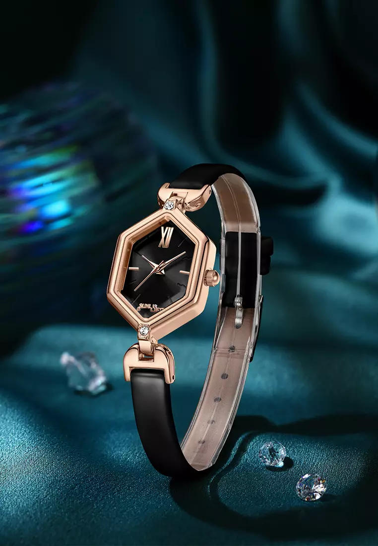 Jam Tangan Wanita Original Anti Air Tali Kulit Square Dial Gaya Korean Jam Tangan Cewek black